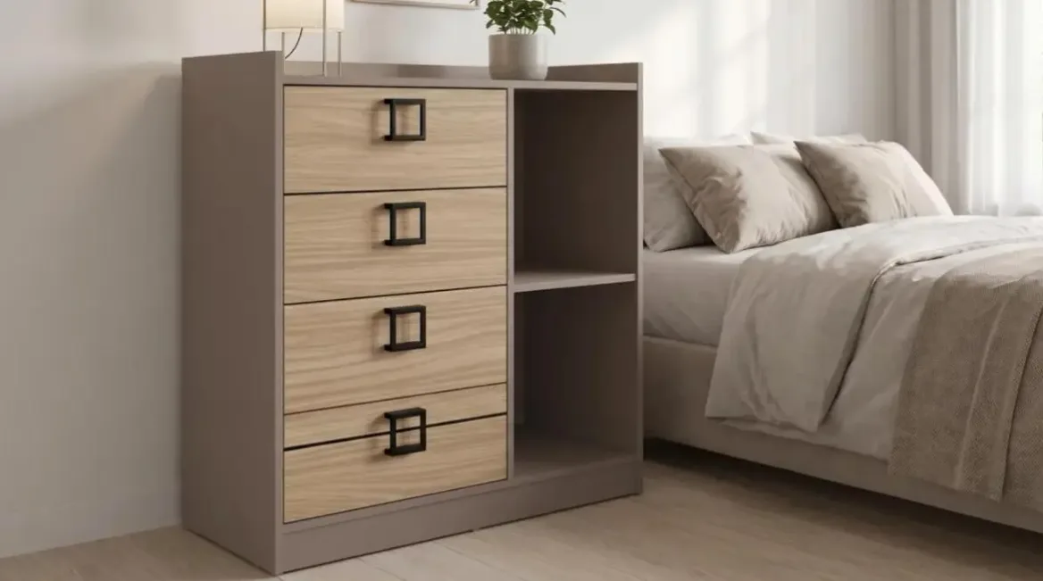 Cômoda 4 Gavetas com Nichos Fendi e Cedro
