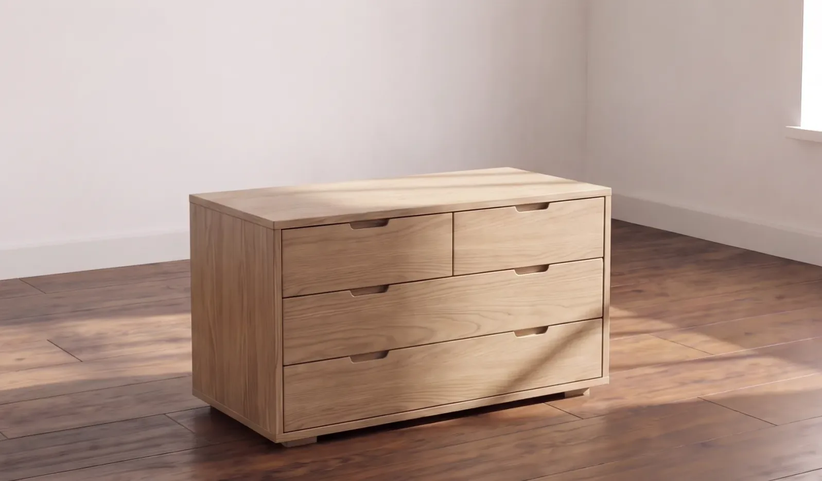 Cômoda Baixa 4 Gavetas 102 cm em MDP Amadeirado